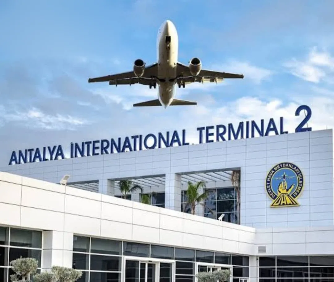A plane taking off over Antalya Airport Terminal 2